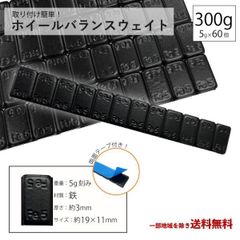 ホイール バランサー 300g 5本 グラム バランスウェイト 重り ウエイト 5g × 60 黒 ブラック スチール アルミ 鉄製 薄型 定型外送込