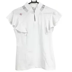 WJ149  デサントゴルフ ノースリーブポロシャツ 白 LUXE COLLECTION スワロフスキー 袖フリル レディース S ゴルフウェア DESCENTE 4549078072602