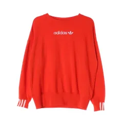 adidas オリジナル 刺繍 ロゴ 起毛 スウェットシャツ オレンジ レッド