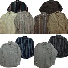 古着卸 まとめ売り ストライプ柄 長袖シャツ 10枚セット (メンズ Ｌ /XL ) マルチカラー ノーカラー カスケード NB6218