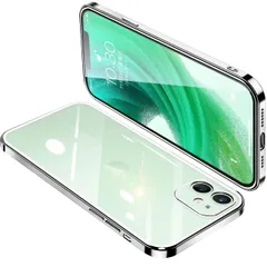 iPhone12 ケース クリア アイフォン12 カバー 透明 スマホケース 耐衝撃 軽量 メッキ加工 TPU 薄型 ストラップホール付き 滑り止め 落下防止（シルバー）