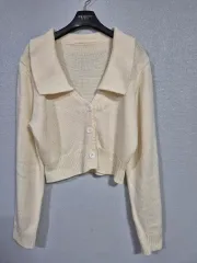 アイボリー カラーネック クロップド ニット カーディガン 66前後