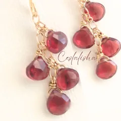 天然石　ガーネット　シャラシャラ　ふさふさ　ぶどう　たわわ　ザクロ　14kgf　ピアス（フープイヤリング 金具変更可）