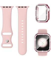 ★[Missair] コンパチブル Apple Watch バンド シリコン アップルウォッチ バンド キラキラ カバー付き 互換用のApple Watch ベルトとケース 一体型 全面保護 レディース Series 6 5 4 SEの40mmに対応