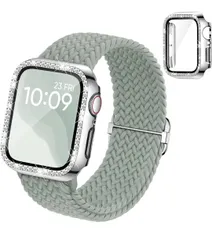★コンパチブル Apple Watchと互換性のあるバンド 編みナイロン製アップルウォッチ バンド Apple Watch キラキラ カバー付き 互換用のiWatch Bandとケース 一体型 40mm Series 6 5 4 SEの40mmに対応