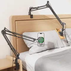 スマホ アーム ワイヤレス充電器 寝ながら 15W急速充電 MagSafe対応 六つ可動関節 360度角度調整 広い可動域 折りたたみ ベット･デスク両用 省ベース MagSafe充電 iPhone/Android対応