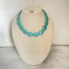 ターコイズブルー（オーバル型）ネックレス☆アジャスト付き