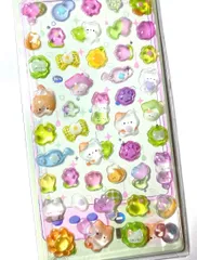 ねこ 猫　ドロップ　立体 凹まない　シール  ネコ と クローバー 四葉　花 ステッカー 蓄光 タイプ❣️ シール帳 デコレーション クリスマス プレゼント 平成 女児 レトロ　ボンボン フラワー かわいい 正月 お年玉