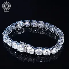 【20ctの衝撃】極太6.5mmモアサナイト テニスチェーンブレスレット／メンズ S925 シルバー925／ブリンブリン／太め テニスブレス／ヒップホップ／ストリート／ギフト・プレゼント・ユニセックス　GRA鑑定書付き