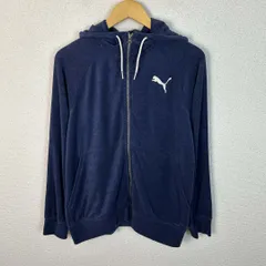 PUMA プーマ ジップアップパーカー パイル地 ロゴ刺繍 ネイビー Mサイズ メンズ 古着 スポーツMIX