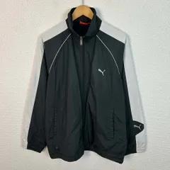 PUMA プーマ ナイロンジャケット トラックジャケット ロゴ刺繍 ブラック×ホワイト Lサイズ メンズ 古着 スポーツMIX