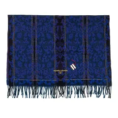 ヴァレンティノ ガラヴァーニ VALENTINO GARAVANI 大判ストール ジャガード アラベスク フラワー チェック 紺 ネイビー 80cm×130cm