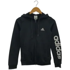 古着 レディースM adidas/アディダス ポリエステル スウェットジップパーカー スポーツウェア フード ブラック QM5575 gl00504