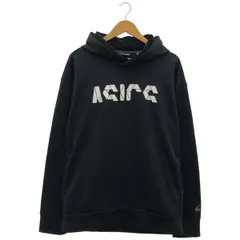 古着 メンズXL asics/アシックス ポリエステル スウェットジップパーカー スポーツウェア フード ブラック/ホワイト 2031B220 gl00516