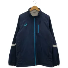 古着 メンズXXL asics/アシックス 裏起毛 ウインドブレーカージャケット スポーツウェア トレーニング 防寒 ネイビー/ブルー XA349X gl00524
