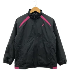 古着 レディースS asics/アシックス 中綿 ウインドブレーカージャケット スポーツウェア トレーニング 防寒 ジップ ブラック/ピンク EZT549 gl00525