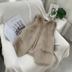 ☆ ベージュ ☆ Mサイズ ☆ エコファーベスト ファージレ ふわふわ ファーベスト レディース フェイクファー ベスト ファージレ ジレ ノースリーブ 重ね着 アウター 防寒 あたたかい もこもこ モコモコ ふわふわ フワフワ 冬 かわいい あったか 暖かい