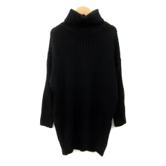 リゼクシー RESEXXY ニットワンピース ミニ丈 長袖 タートルネック 無地 F 黒 ブラック /SY2