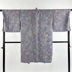 【美品】 羽織 身丈108cm 裄丈71cm L 幾何学模様 灰紫 正絹 逸品 【中古】