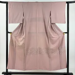 付下げ 身丈150cm 裄丈62cm S 単衣 草花 金銀糸 ピンクベージュ 正絹 優品 【中古】