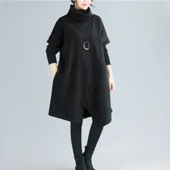 ☆ ブラック ☆ Lサイズ ☆ ニットワンピース レディース チュニック ニットワンピース レディース チュニック 半袖 チュニックワンピース チュニックワンピ ニット ワンピース ワンピ 秋冬 冬 秋 体型カバー ゆったり シンプル カジュアル 無地