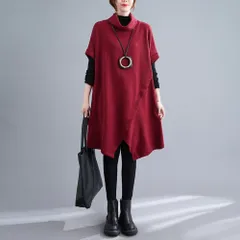 ☆ ワインレッド ☆ Lサイズ ☆ ニットワンピース レディース チュニック ニットワンピース レディース チュニック 半袖 チュニックワンピース チュニックワンピ ニット ワンピース ワンピ 秋冬 冬 秋 体型カバー ゆったり シンプル カジュアル 無地