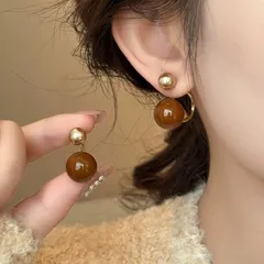 【大人上品】ゴールド×キャメルブラウン 2連パール風 ピアス 艶感あり 高見えアクセ 大人かわいい デザイン 秋冬コーデ 韓国風 レディース ファッション