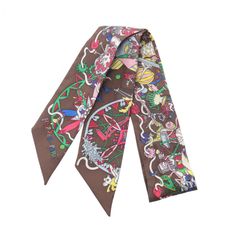 美品】エルメス スカーフ ツイリー トランプ柄 シルク パープル 10M27