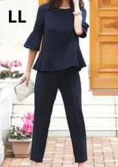 LLサイズ　XL   ⭐︎12月限定価格⭐︎  ルイルエブティック　サイドプリーツ パール トップス　パンツスーツ　2点　セットアップ　紺　ネイビー　セレモニー　フォーマル