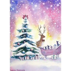 RUKURUKUさま専用（原画）月への雪道【SMサイズ／水彩画／#2846