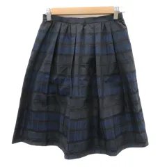 ナチュラルビューティー NATURAL BEAUTY フレアスカート ギャザースカート ひざ丈 チェック柄 36 紺 ネイビー /YK7