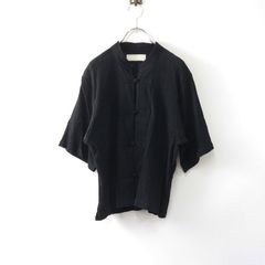 JS Luxe 40リネンワッシャー Vスキッパーシャツ フレンチリネン 黒