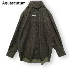 アクアスキュータム Aquascutum 細畝 コーデュロイ 総柄 長袖シャツ ボタンダウン Mサイズ ダマクス柄 メンズ