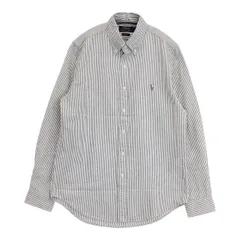 POLO RALPH LAUREN クラシックフィット BDボタンダウン ストライプ 長袖シャツ ホワイト グレー メンズ ポロ・ラルフローレン【中古】5-1113M∞