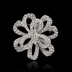 ブローチ フラワー クリスタル シルバー コサージュ 結婚式 スワロフスキー風