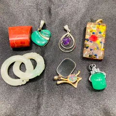 A【まとめ売り】ペンダントトップ ネックレス 天然石 カラーストーンマラカイト  翡翠 ヒスイ アクセサリー 小物