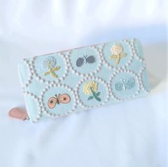 受注製作】刺繍8ライトピンク タンバリン 本革ギャルソン長財布 ミナ