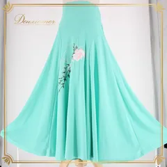 社交ダンス 衣装 スタンダード スカート レッスンウェア 女性用 オールシーズン prima boutique プリマブティック 花柄 グリーン系 ミントグリーン ラインストーン エレガント フレアスカート ダンスウェア ポリエステル 伸縮性 ゴムウエスト