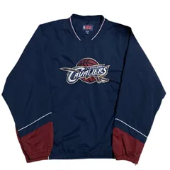 NBA クリーブランド･キャバリアーズ チームロゴ バスケットボール Vネック ウォームアップジャケット ナイロンジャケット ウィンドブレーカー ネイビー 刺繍 メンズ 古着 長袖