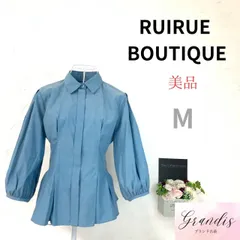 ★美品★ RUIRUE BOUTIQUE ルイルエブティック 青 水色 レディース シャツ 長袖 Mサイズ スタンダードカラー 後ろリボン風 ウエストタック シンプル 細見え