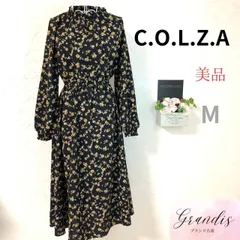 ★美品★ C.O.L.Z.A コルザ レディース ワンピース 黒 黄色の花柄 ウエストゴム 首周りゴム Mサイズ 長袖 プルオーバー ハニーズ