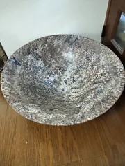 花器 大皿 斑模様 グレーっぽい色 磁器製 花台 窯 工房 池坊 フラワーベース 水盤 華道具 花瓶 シンプル 生花 華道 手作り 超大型 アンティーク  レトロ インテリア ビンテージ 昭和 24428四つ葉[YT00545]