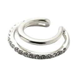 【シルバー×フリーサイズ】[Cream dot. クリームドット公式] イヤーカフ レディース  イヤーカフ 金属アレルギー ニッケルフリー イヤカフ 片耳用 メタル レイヤード風 2連 二連 ビジュー 大人 上品 シンプル  