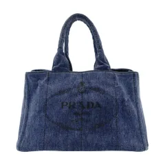 プラダ PRADA カナパ Mサイズ ミディアム デニム ブルー キャンバス ハンドバッグ ロゴ 7-7-246