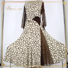 社交ダンス 衣装 スタンダード 上下セット ツーピース レッスンウェア パーティ衣装 女性用 オールシーズン PAPILLON パピヨン ホワイト系 ブラウン系 ポリエステル ツーピース コスチューム 講習用 ムーブメント ダンス衣装 スカートセット