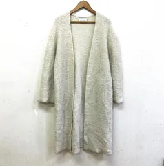 アダムエロペ モヘヤ混 ボタンレス ブークレロングニットカーディガン ガウン ワイドスリーブ オフホワイト FREE相当