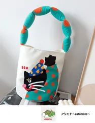 ☆黒猫 トートバッグ 個性的 カラフル ハンドメイド風  ねこ柄 レディース バッグ//B-20