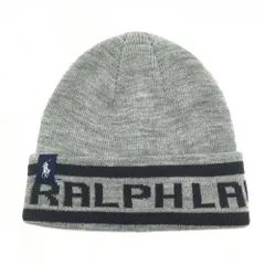 【超美品】RLXラルフローレン ニット帽 グレー×ダークグレー ロゴ ONE SIZE  ゴルフウェア Ralph Lauren