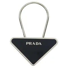 PRADA (プラダ) トライアングル三角ロゴプレート キーリング キーホルダー バッグチャーム ブラック×シルバー