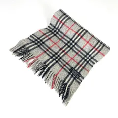 t2077 バーバリー マフラー チェック カシミア100% イングランド製 男女兼用 ユニセックス グレー フリンジ